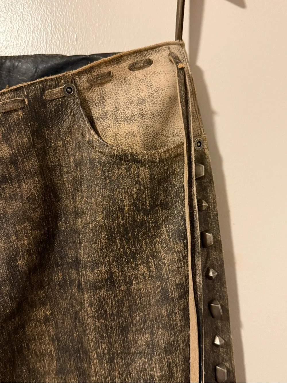 Harley-Davidson Distressed Brown Leather Pencil Skirt with Side Studs